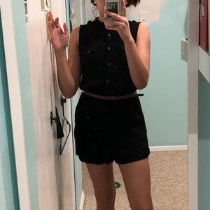 Stylish Black Button Up Romper